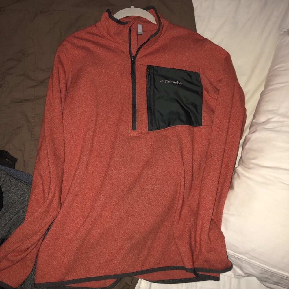 Columbia orange quarter zip sweater.